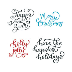 Set of hand drawn winter vector quotes