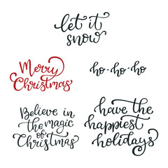 Set of hand drawn Christmas vector quotes.
