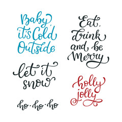 Set of hand drawn winter vector quotes