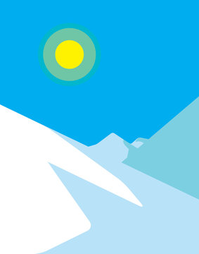 Sunny winter snowing mountains. Vector