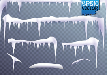 Set of snow icicles isolated on transparent background. Vector illustration - obrazy, fototapety, plakaty