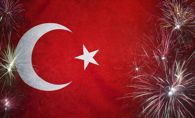 Obraz premium Turkey Flag Firework Grunge Concept real fabric