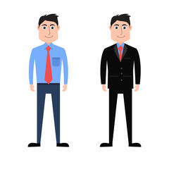 Cartoon man in summer and winter formal business corporate dress