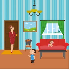 Mother staying in room with little kids