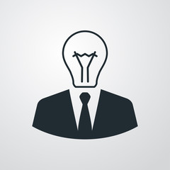 Icono plano hombre con cabeza bombilla en fondo degradado