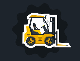 Forklift. The object circled white outline on a dark background. Construction machinery. Car loader. Commercial Vehicles. Vector illustration. Flat style
