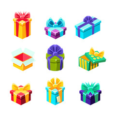 Gift Boxes With And Without A Present Inside Decorative Wrapped Cardboard Boxes Collection