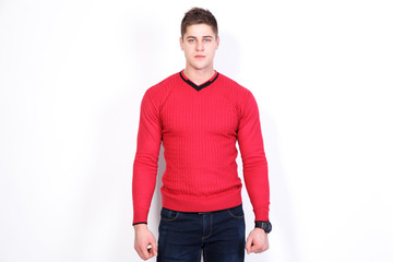 Fototapeta premium portrait of a happy casual man standing isolated on a white background