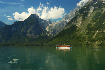View of the sheep on the lake of Königsee, Berchtesgaden National Park, Germany