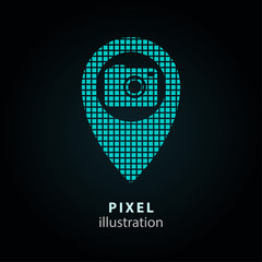 Camera pin - pixel illustration.