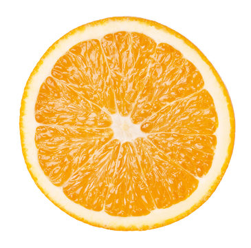 Slice of orange fruit isolated on white