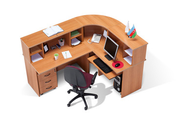 reception, isolated, furniture, office, desk, chair, armchair, wood, veneer, design, business, office furniture, stand, notebook, laptop, Office furniture for personnel, personnel, wheel chair, interi