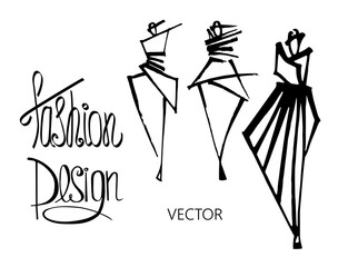 Fashion models sketch hand drawn , stylized silhouettes isolated . Vector fashion illustration set. Fashion logo.