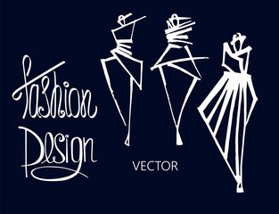 Fashion models sketch hand drawn , stylized silhouettes isolated . Vector fashion illustration set. Fashion logo.