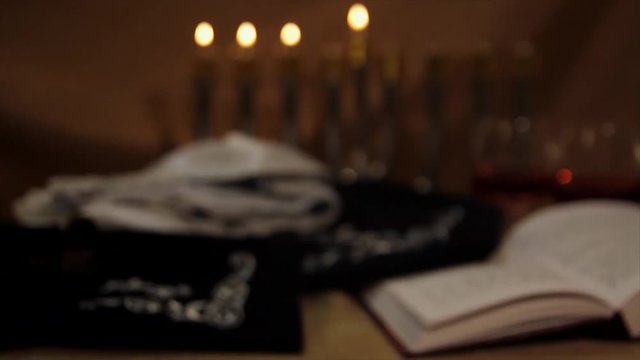 Hanukkah Candles Background. Jewish Holiday. Eight nights and days