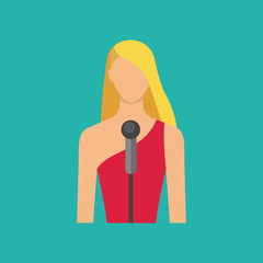Female musician with microphon. Singing girl avatar. Vector illu