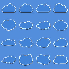 Set of white color Cloud vector icon set with shadow on royal bl