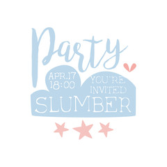 Girly Pajama Party Invitation Card Template With Stars Inviting Kids For The Slumber Pyjama Overnight Sleepover