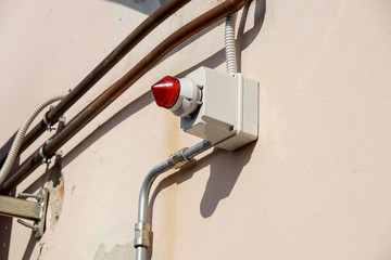 Siren for alert. Flashing lights in red . electric emergency light