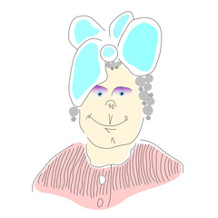 A girl with a blue bow. Comic image for your website.