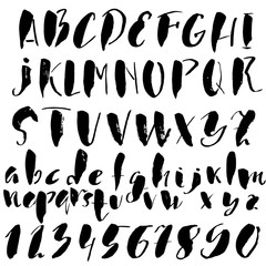 Hand drawn font made by dry brush strokes. Grunge style alphabet