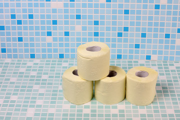 Rolls of toilet paper on the tile