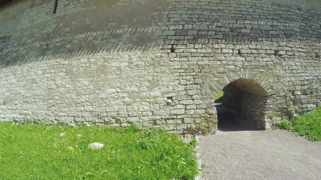 Passage in wall of fortress of Pskov Kremlin
