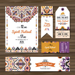 Collection of banners, flyers or invitations with geometric elements. Flyer design in bohemian style