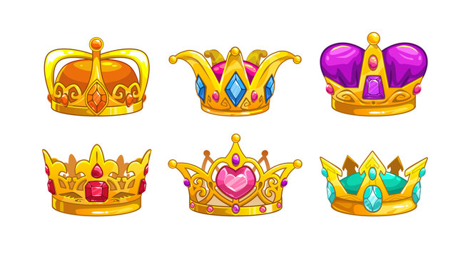 Cartoon royal crown icons set.