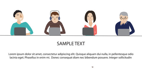 People working on laptop vector concept