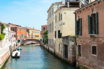 Beautiful view of water street and old buildings in Venice, ITAL
