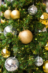 Christmas background. Close-up Decorative objects for Christmas, balls, tree, letters, reindeer, Santa slave-el is used most. Selective focus.