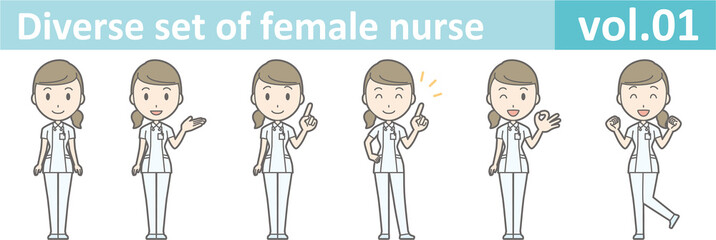 Diverse set of female nurse , EPS10 vector format vol.01