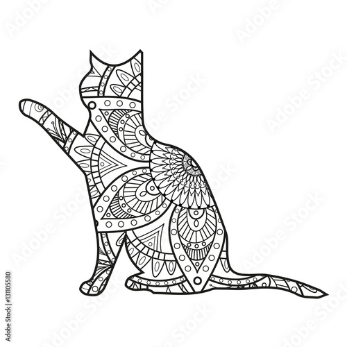 Vector illustration of a black and white cat mandala for 