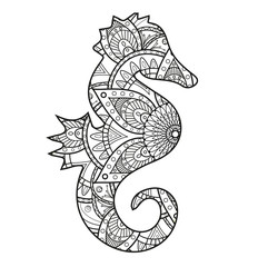 Vector illustration of a black and white seahorse mandala for coloring book, cavalluccio marino mandala in bianco e nero da colorare vettoriale © rosangelaincusci
