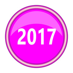new year 2017 round glossy pink silver metallic icon, modern design web element