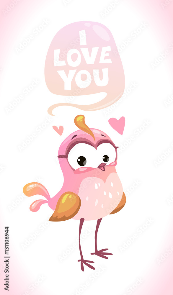 Canvas Prints Cute cartoon illustration with little pretty pink bird