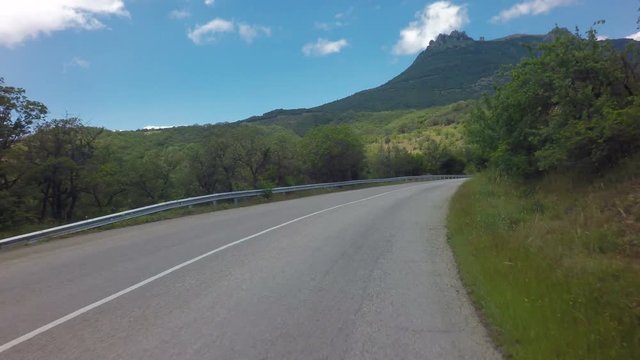 Autotravel Summer south of Crimea. Beautiful serpentine mountain roads.