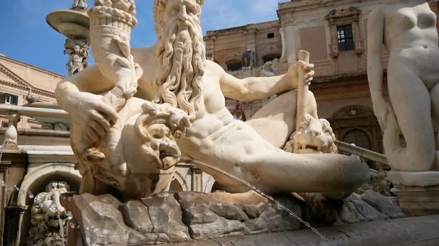 detail of fountain Piazza Pretoria, also known as square of Shame. Palermo 