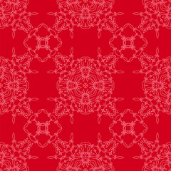 Red Ornamental Seamless Line Pattern. Endless Texture. Oriental Geometric Ornament