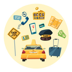 Taxi service. Cartoon vector illustration