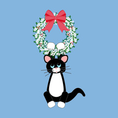 Cat in christmas wreath