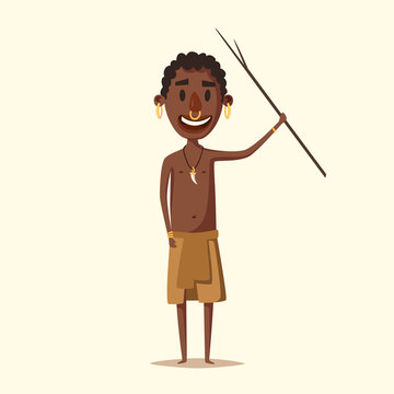African man. Indigenous south American. Cartoon vector illustration.
