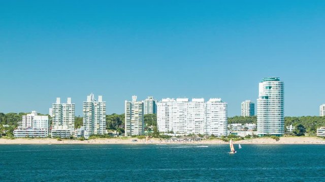 Luxury Apartment Condos Hotel Resorts Building Exterior in Punta del Este Uruguay during Busy Summer Season