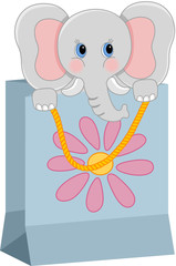 Baby elephant inside a gift bag
