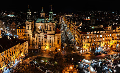 Christmas Prague and the cathedral St. Nicholas  - Czech Republic