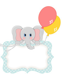 Baby elephant with balloons blank gift tag
