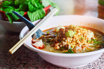 Noodle tom yum hot and  spicy, Thai style