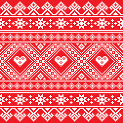 Traditional Ukrainian or Belarusian folk art white embroidery pattern on red