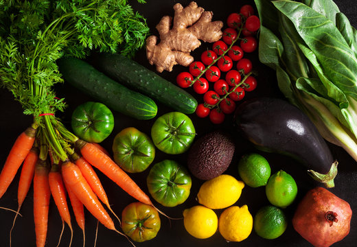 Colorful fruits and vegetables background